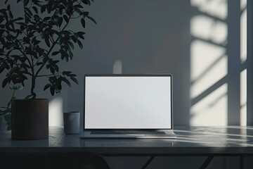 Premium Quality Picture of Laptop with Blank Screen on Table