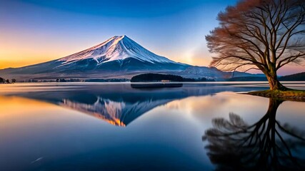 Wall Mural - sunrise serenity majestic mountain reflected in tranquil waters