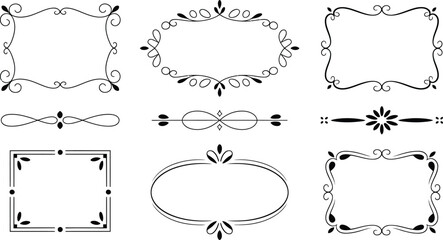 Fototapete - Collection of decorative frames and dividers in black and white with floral and swirl elements design
