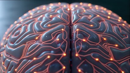 Poster - Glowing Nerve Pathways on Brain Surface in Neon Patterns