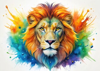  Watercolor Lion Head Night Photography, Colorful Splash, Wrinkled Paper