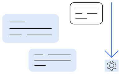 Poster - communication boxes connected by an arrow guiding toward a gear icon, showcasing workflow automation