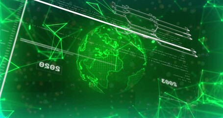 Poster - Scanning bar sweeping diagonally over green globe showing rotating year labels visualizing timeline