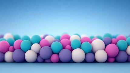 Aufkleber - Colorful Abstract Composition of Soft Spheres in Various Sizes Arranged on a Smooth Surface with a Blue Gradient Background and Vibrant Hues