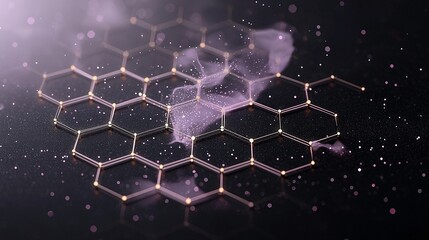 Fototapete - Isometric Neon Teal Hexagon Wireframe Grid