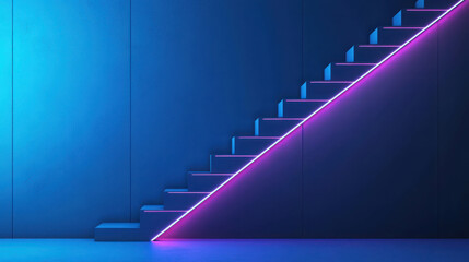 Aufkleber - Modern staircase with neon lights in vibrant blue and pink hues, showcasing futuristic design elements and minimalist aesthetic, ideal for contemporary decor