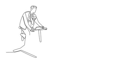 Poster - animation of continuous one line drawing man in suit and tie pedaling exercise bike. healthy. nation