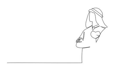 Poster - Animated self drawing of continuous line drawing Arab man wearing turban crosses his arms in front of his chest. Healthy. National Employee Health and Fitness Day. Full length single line animation