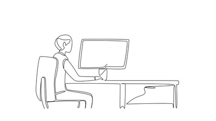 Aufkleber - Animated self drawing of single continuous line drawing an old man typing and thief fishing for credit cards from above monitor. National Senior Fraud Awareness Day. Full length single line animation