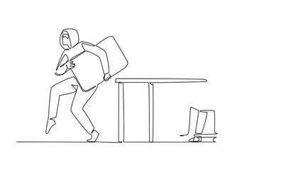 Poster - self drawing animation of single one line drawing man typing on laptop and thief taking large credit
