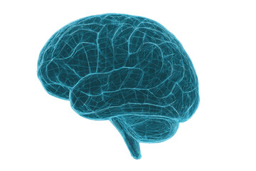 Poster - Rotating 3d model of a human brain showing neural activity, isolated on transparent background, ideal for medical and scientific projects
