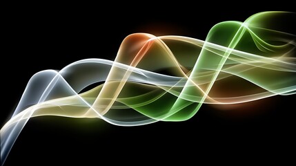 Fototapete - Abstract Glowing Waves Vibrant Green and Orange Swirls on Black Background