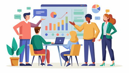 Poster - Business team discussing charts and graphs at a meeting