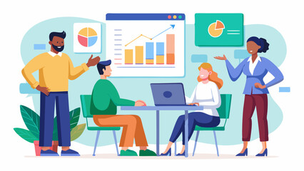 Poster - Group of people in a business meeting with data charts