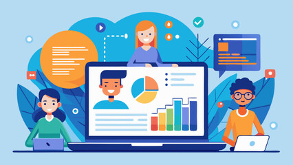 Poster - Illustration of a virtual team meeting on a laptop