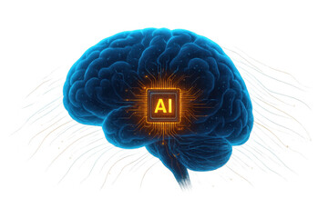 Poster - Artificial intelligence cpu processing data inside human brain, concept of machine learning and singularity
