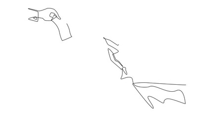 Poster - Animation of continuous one line drawing an arab woman jumps to reach the big hand holding the dollar bill. Greed. Not profitable. National Senior Fraud Awareness Day. Full length motion