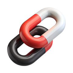 Poster - 3d render of interlocked chain links in red white and black colors against a transparent background