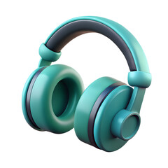 Poster - 3d rendered headphones design with a glossy plastic aesthetic in teal color isolated on black background for creative projects