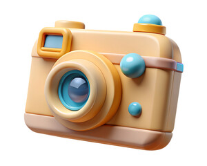 Aufkleber - 3d rendered illustration of a charming plastic-style cartoon camera in pastel colors isolated on a black background