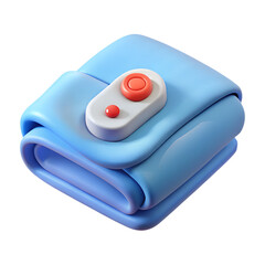 Poster - A 3d plastic-style icon of a folded blue blanket featuring two red and white buttons on a transparent background