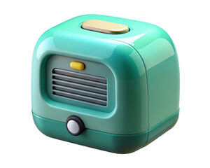 Poster - A charming 3d rendered illustration of a stylized teal and beige appliance in a glossy plastic-style on black background