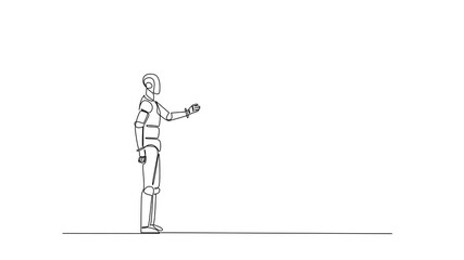 Poster - animated self drawing of continuous one line drawing robot is chasing a hook that has a dollar bill 