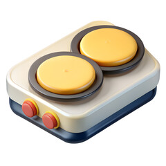 Poster - A vibrant 3d rendering depicting a playful plastic-style icon of a double burner stovetop isolated on black background