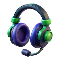 Poster - Colorful stylized 3d rendering of a gaming headset with microphone featuring a plastic-style icon design on a transparent background
