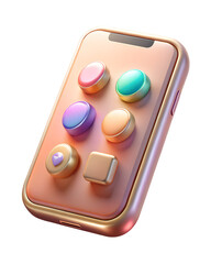 Poster - Elegant smartphone interface with colorful 3d plastic-style icons on screen representing app buttons and notifications