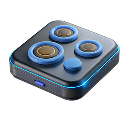 Aufkleber - Modern 3d render of a futuristic control panel with blue and brown buttons on a dark background