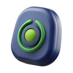 Poster - Modern 3d rendering of a stylized power button in a smooth blue color with green accents and a transparent background