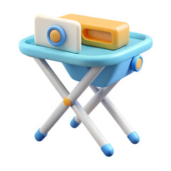 Leinwandbilder - Playful 3d rendering of a colorful childs folding chair with a 3d plastic-style icon perfect for ui design