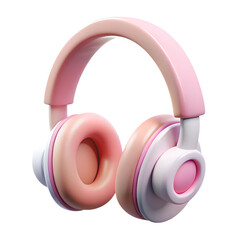 Poster - Stylish 3d render of pink and peach colored headphones with rounded shapes against a pure black backdrop design
