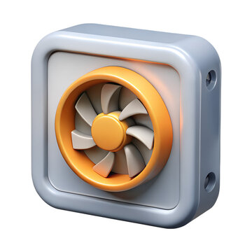 Stylish 3d plastic-style icon featuring a stylized fan component isolated on a transparent background perfect for various design applications