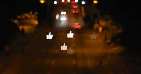 Poster - Car driving away on street causing thumbs-up icons appearing flickering fading as oncoming lights