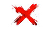 © RanaG - A bold red x mark painted with brush strokes  with white pixelated edges isolated on transparent background