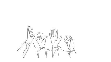 Poster - Animation of single continuous line drawing banknotes attached to a hook and 5 hands fighting for the money. Greed defeats humanity. Humans are controlled by money. Money Bait. Full length motion