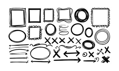 a modern vector-style collection of hand-drawn sketch elements. nclude a variety of square and recta