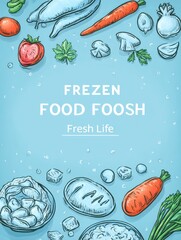 Poster - Explore Fresh Living With Frozen Food Options, Showcasing Vibrant Ingredients and a Minimal Design for a Healthy Lifestyle Boost