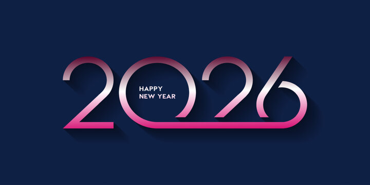 Happy New Year 2026 Design. With Rose Gold Numbers and Black Background for Banner, Poster or Calendar.