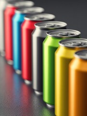 Poster - Caffeine Content of Various Beverage Cans Arranged in a Visually Ranked Line With a Center Fade Effect