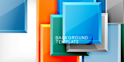 Poster - Abstract geometric shapes overlap, creating vibrant colorful background. Text reads background template. Modern design elements present.