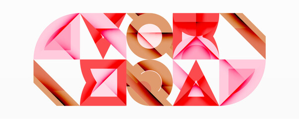 Aufkleber - Abstract geometric shapes overlap, creating dynamic composition. Pink, red, brown hues dominate design. Minimalist style, modern aesthetic.
