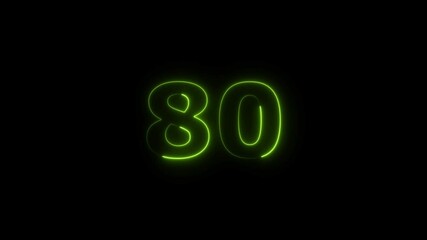 Leinwandbilder - Eightty number display neon bright flat style lime green color animation. Glowing lime green neon countdown timer 80 number animation on black background.