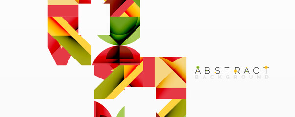Poster - Bright geometric shapes overlap, creating dynamic abstract composition. Red, green, yellow hues dominate white space. Modern design element.