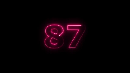 Leinwandbilder - Eightty seven  number display neon bright flat style magenta red color animation. Glowing magenta red neon countdown timer 87 number animation on black background.