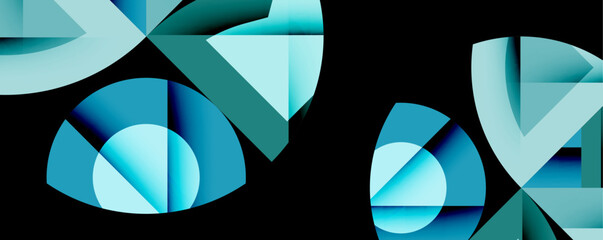 Poster - Abstract geometric shapes, teal hues dominate. Overlapping forms create depth, modern design aesthetic. Minimalist composition, clean lines present.