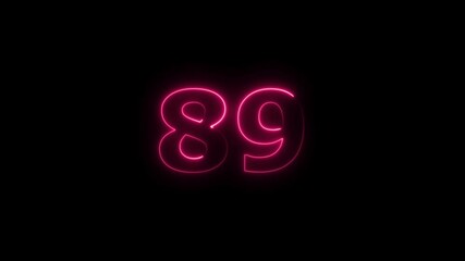 Leinwandbilder - Eightty nine number display neon bright flat style magenta red color animation. Glowing magenta red neon countdown timer 89 number animation on black background.