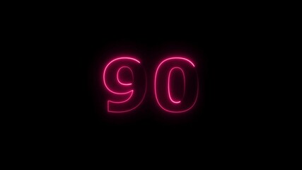 Leinwandbilder - ninety number display neon bright flat style magenta red color animation. Glowing magenta red neon countdown timer 90 number animation on black background.